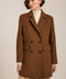 Women's double-breasted blazer coat with tailored lapels and mid-thigh silhouette.