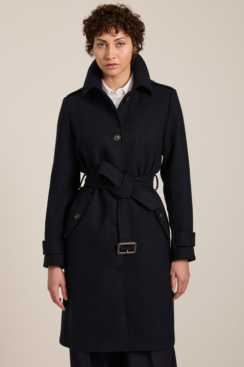 Women's gingham belted coat with tailored silhouette and removable waist belt in brown