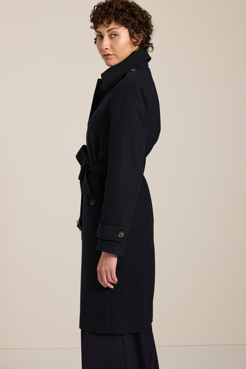 Women's gingham belted coat with tailored silhouette and removable waist belt in brown
