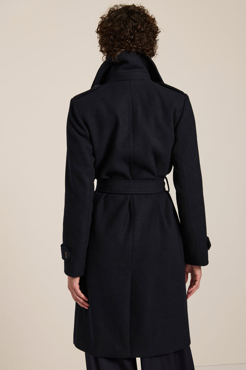 Women's gingham belted coat with tailored silhouette and removable waist belt in brown