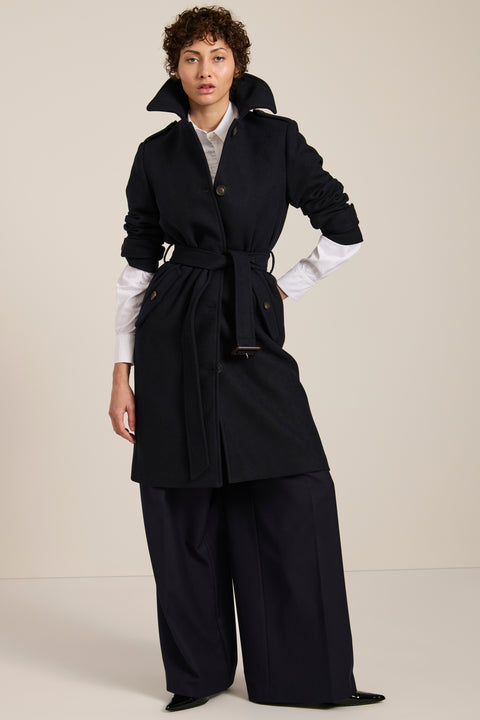 Women's gingham belted coat with tailored silhouette and removable waist belt in brown