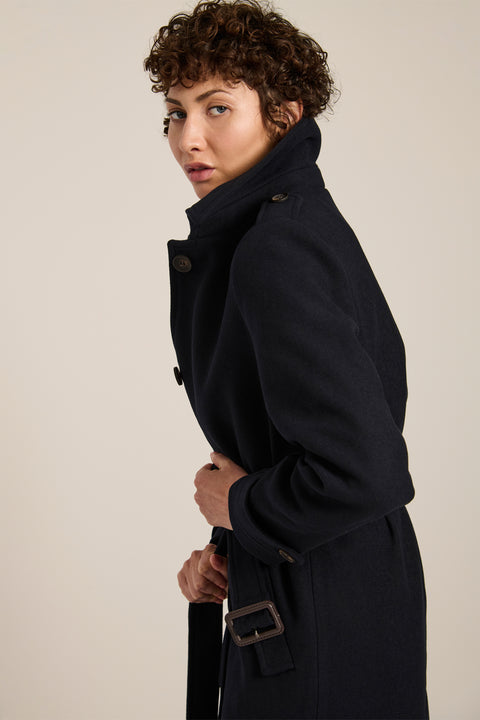 Women's gingham belted coat with tailored silhouette and removable waist belt in brown