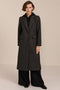 women's wool coat with a notched collar, flap pockets and zip-front hooded knit bib.
