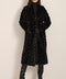 Long faux fur coat with chevron-textured finish, notch collar, button-front closure and full-length silhouette
