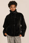 women's sherpa jacket featuring a high funnel collar, adjustable drawcords, concealed snap-front closure and side pockets.