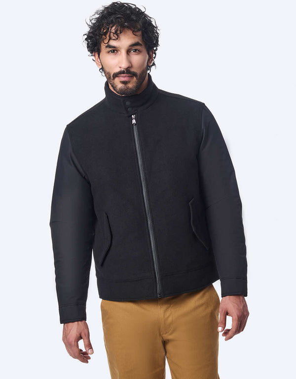 mens cityline jacket with minimalist design faux suede collar and side pockets perfect for cooler days