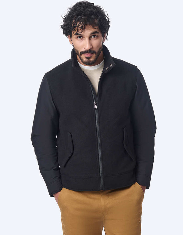 modern cityline jacket offering warmth and comfort with a clean silhouette faux suede accents for added sophistication