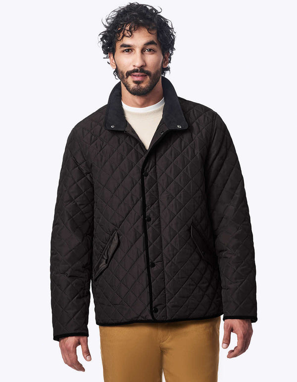 sleek black harbor quilted jacket with ecofriendly insulation and water resistant finish perfect for casual wear