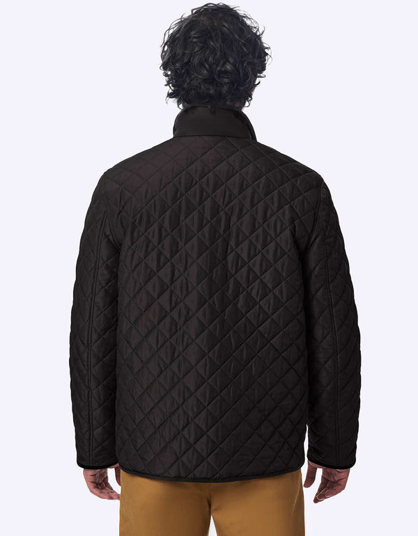 modern black harbor quilted jacket with ecofriendly insulation faux suede collar and water resistance ideal for layering