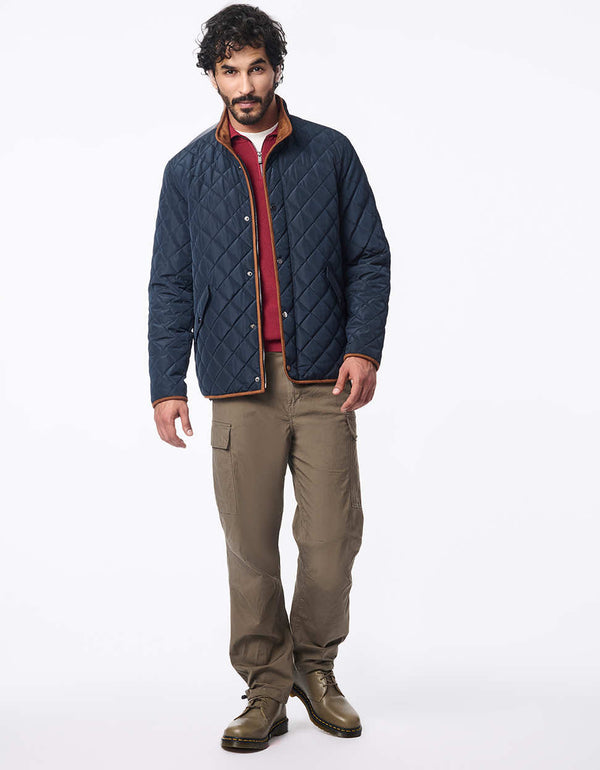 tailored navy jacket for men with quilted texture eco insulation and water resistant outer layer