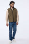 rich olive quilted vest for men with sustainable insulation and contrast detailing for a relaxed fit