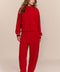 women's soft scuba zip-up sweatshirt with stand collar, flap pockets and striped ribbed cuffs.