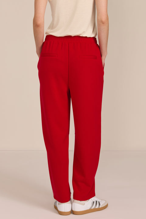 women's soft scuba straight-leg pants with pull-on waistband, front seam detailing and side pockets.