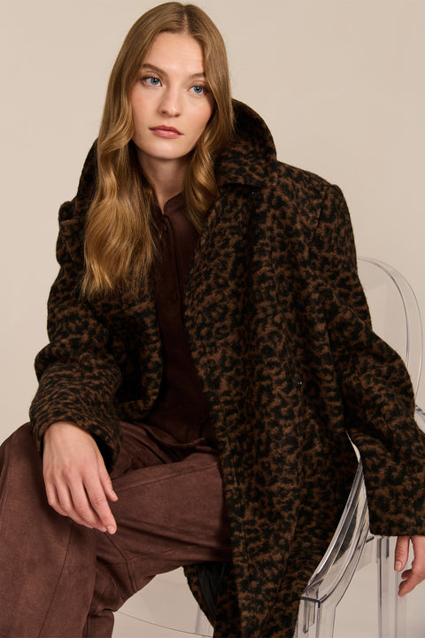 Sabine Animal Print Wool Coat