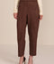 women's chocolate brown faux suede pull-on pant featuring an elasticized waistband, side pockets, seam detailing and an ankle-length silhouette.