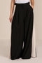 women's high-rise wide-leg pants featuring front pleats and contrasting ivory side stripes.