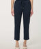 Woman wearing denim-effect Slim Drawstring Pant with cropped straight-leg silhouette and adjustable waist.