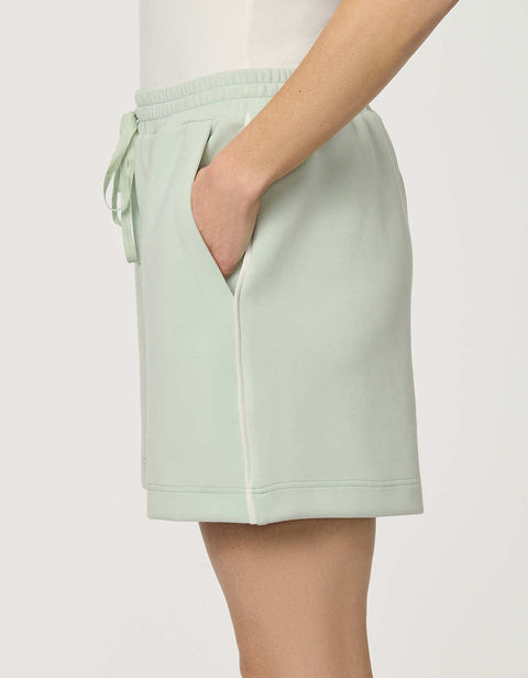 Women’s lightweight scuba short in Green with elastic waistband and relaxed fit.