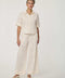 Women’s Gardenia seersucker button-up shirt with short dolman sleeves and relaxed fit.
