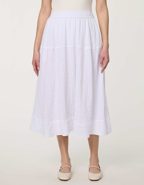 Women's white lightweight textured midi skirt 