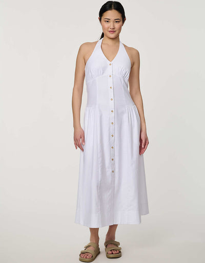 navy blue dress for baby girl Stretch Linen Halter Dress