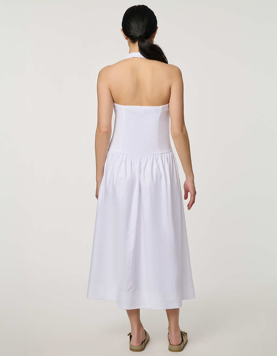 Linen Blend Halter Maxi Dress in White Linen Blend Halter Maxi Dress in White