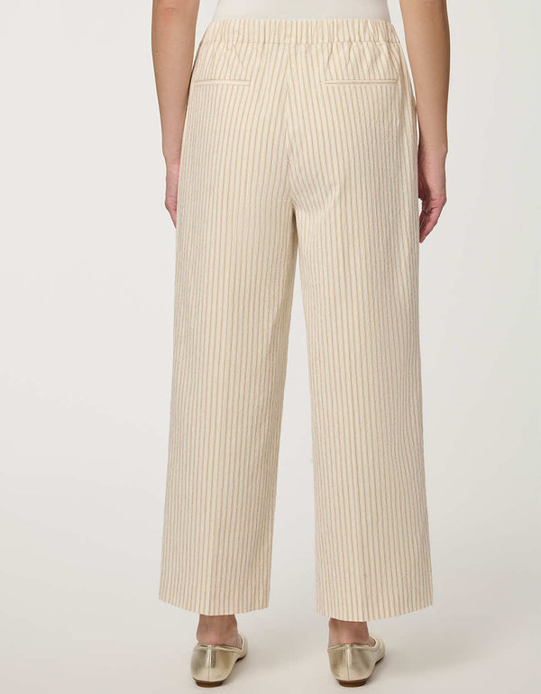 Women’s striped seersucker cropped pants with relaxed wide-leg silhouette