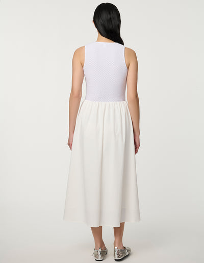 white midi dress a line Mixed Media Midi Dress in White
