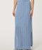 Women's Wave knit maxi skirt in Blue with textured open-knit pattern and side slit.