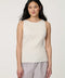 Women’s Bright White ribbed boatneck knit tank with sleeveless fitted design.