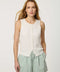 Women’s Bright White ribbed knit sleeveless top with button-front detail and fitted silhouette.