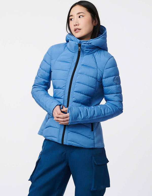 womens water resistant double puffer warmer with zip off vest and pockets