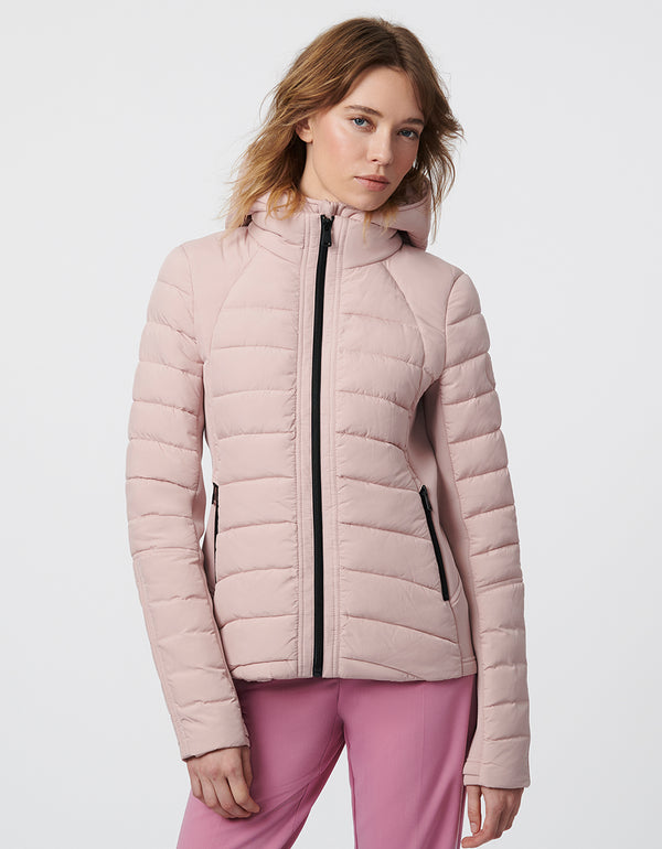 light pink packable double puffer jacket ideal for women on the go