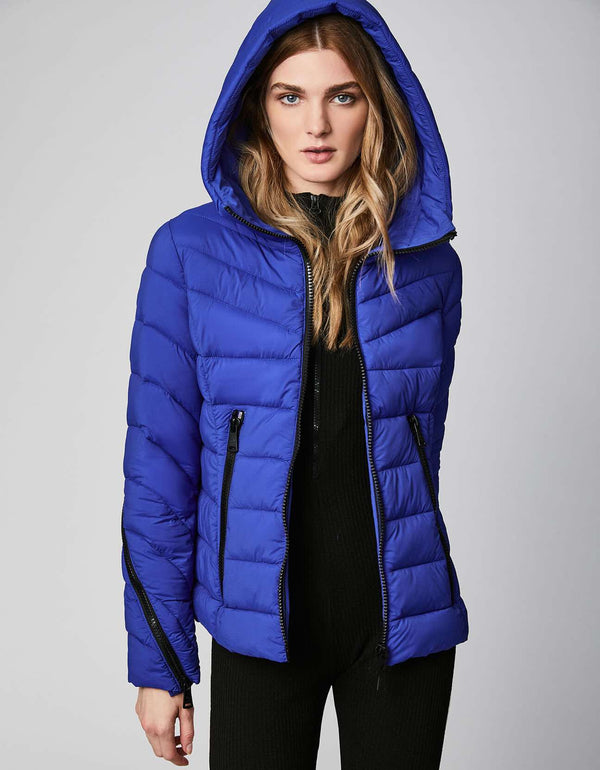 winter blue jacket that provides extra warmth with hood that is perfect for cozy weathers