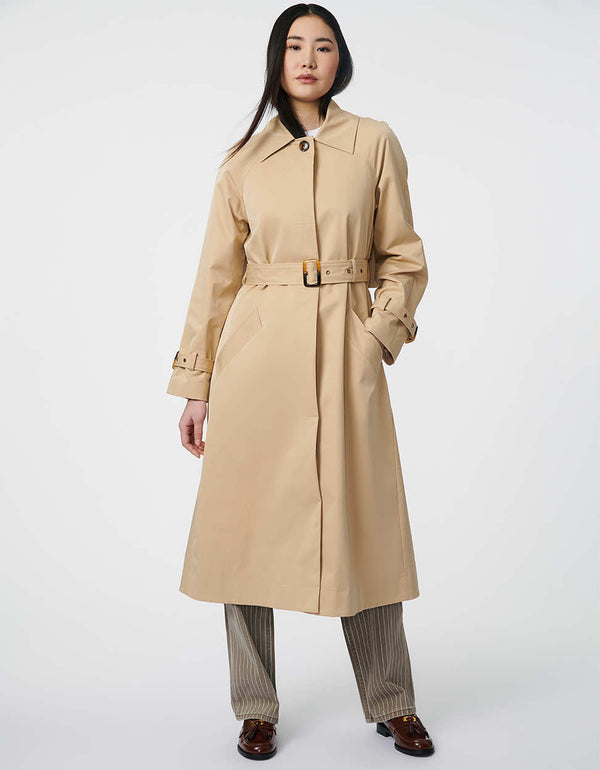 womens water resistant long raincoat with belt that is perfect for strong rains in US and Canada