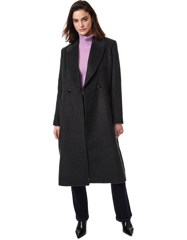 wool coat for women with oversized collar ample patch pockets and double faced design all in longer length