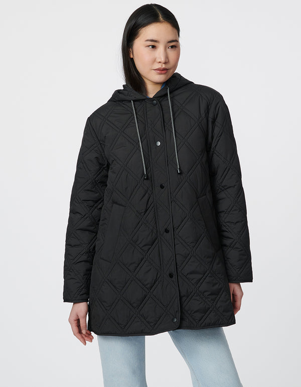 womens hip length oversized black puffer jacket perfect for outdoor fun