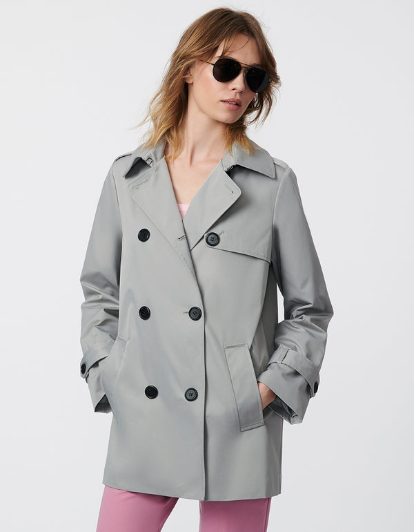 classic fit hip length trench coat with recycled filler ideal for transitional weather