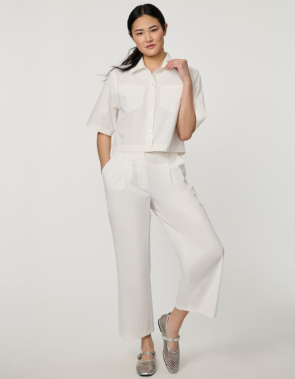 Poplin Wide-Leg Cropped Pant