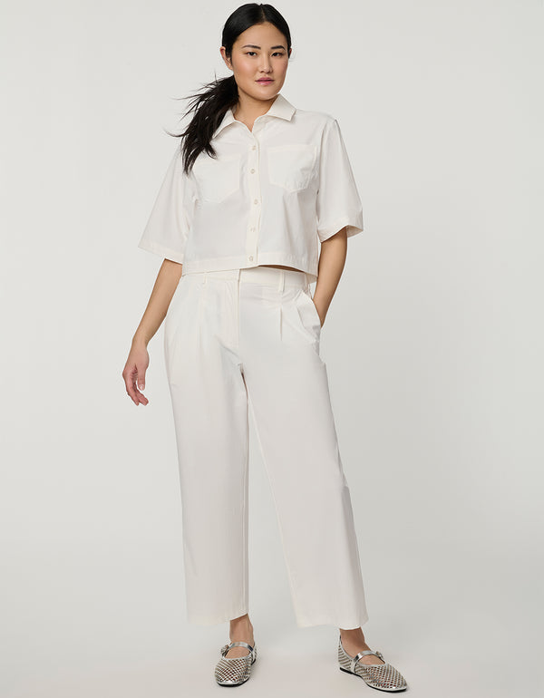 Poplin Wide-Leg Cropped Pant