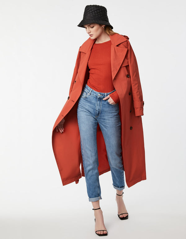 outfits for women during spring and winter is this stylish pink orange long trench coat in classic fit