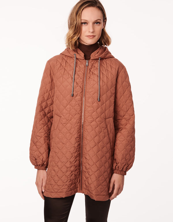 soft and lightweight boxy quilted early fall jacket in rich tan designed for maximum movement and comfort from Bernardo Fashions
