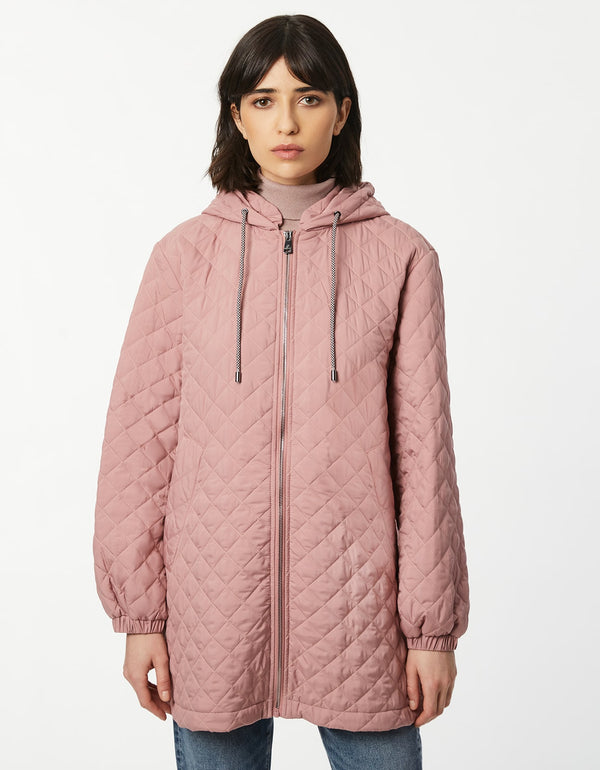 get superior warmth without the bulk with this mid length quilted jacket with oversized fit in putty pink