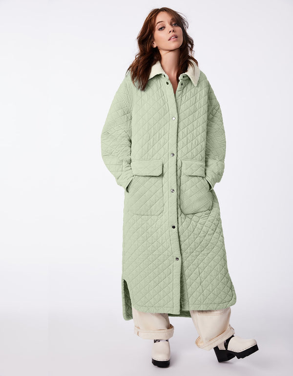 quilted french terry in light green with a faux shearling collar for women