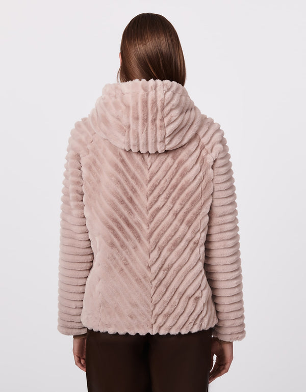 hip urbanwear jackets for women during winter comes in this vegan fur jacket with hood in light pink color