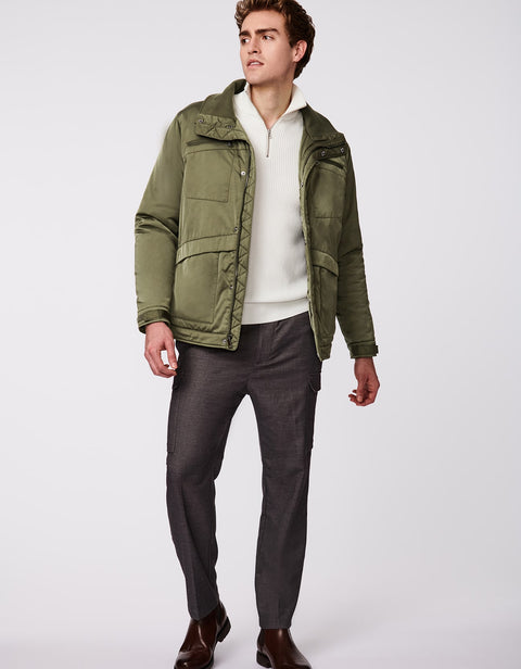fashionable fall and winter wear for men classic fit puffer jacket with utility zipper pockets 