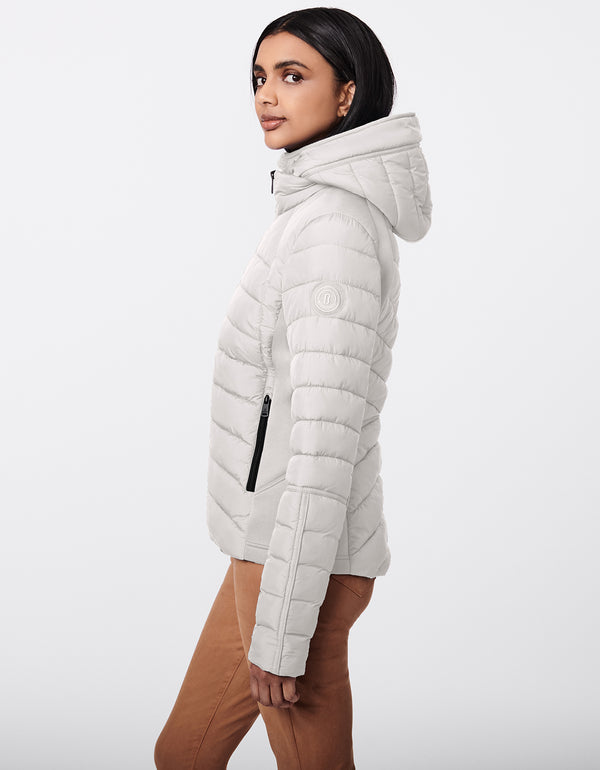 womens winter coats and jackets slim fit hip length packable slim fit double up hooded puffer in opal grey