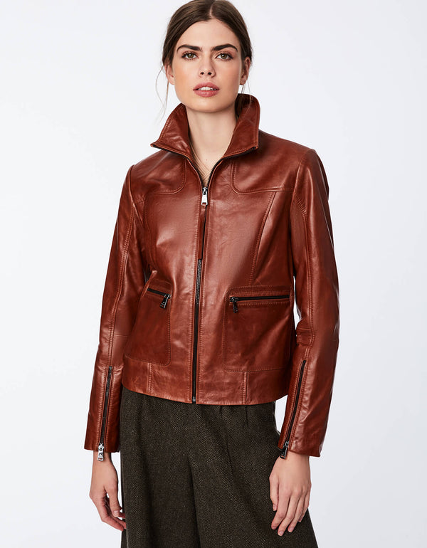 outfits for women during winter hip length brown leather jacket for fall and spring collection 2023