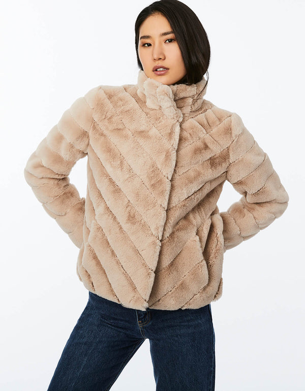 sustainable womens clothing vegan fake fur coat in taupe color from Bernardo Fashions