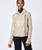 moto inspired ribbed sleeve vegan leather sweater with ribbed waist in cream alpaca color for women